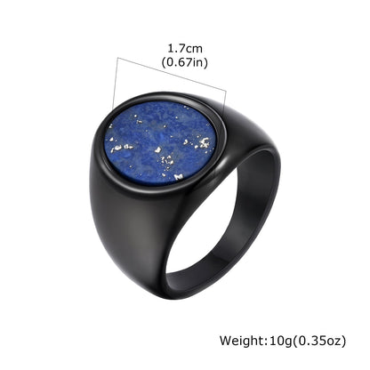 Stainless Steel Lapis Lazuli Oil-drop Natural Tigers Eye Stone Oval Ring