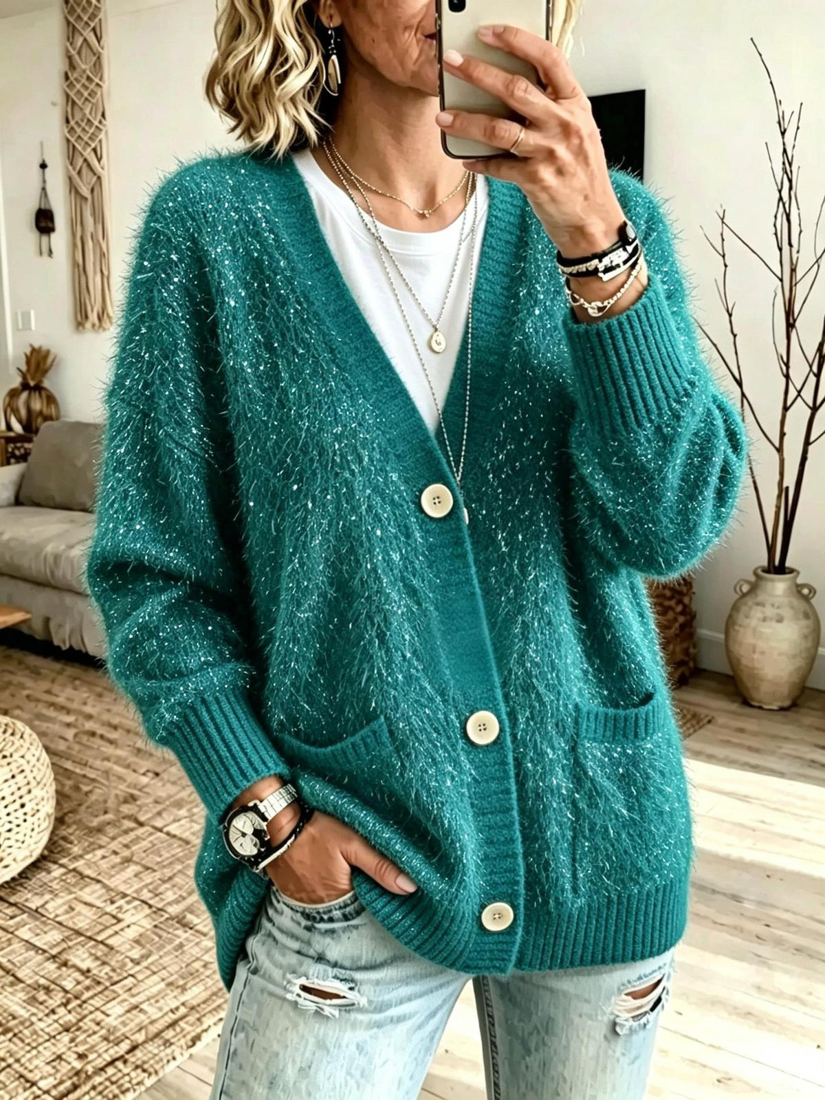 Button-down Knitted Cardigan Sweater Coat For Women