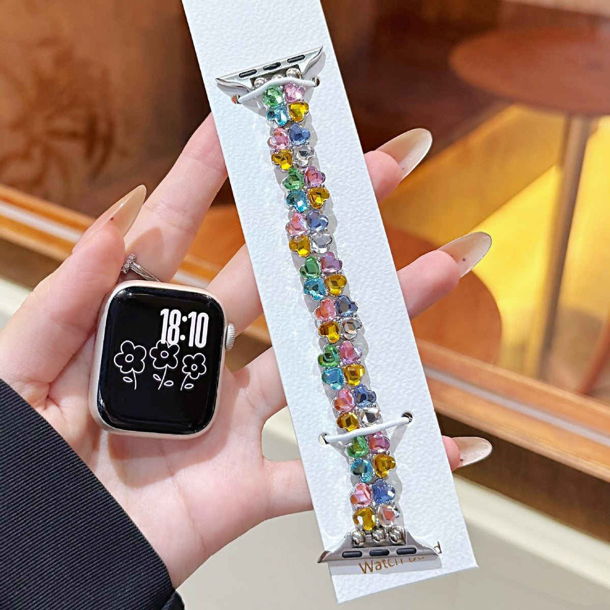 Lucky Four-leaf Clover Elastic Strap Single-row Diamond-studded Bracelet Watch Chain