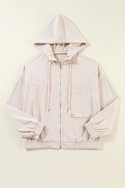 Corduroy Zip Up Long Sleeve Hooded Jacket for Women