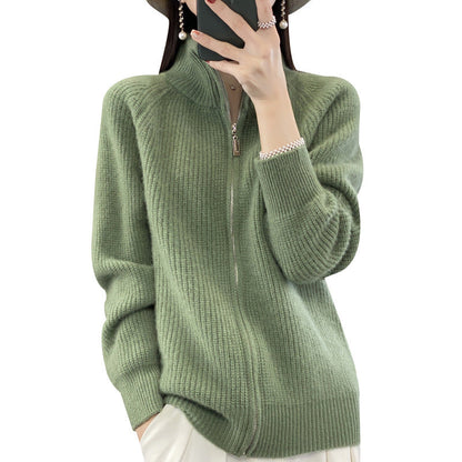 Solid Color Striped Turtleneck Zipper Sweater Sweater