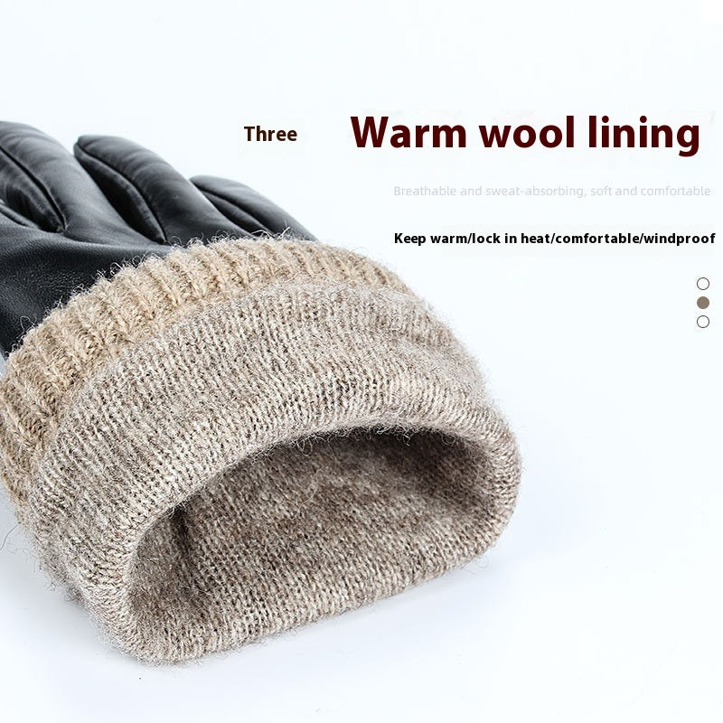 Men's Fleece-lined Windproof Sheepskin Gloves