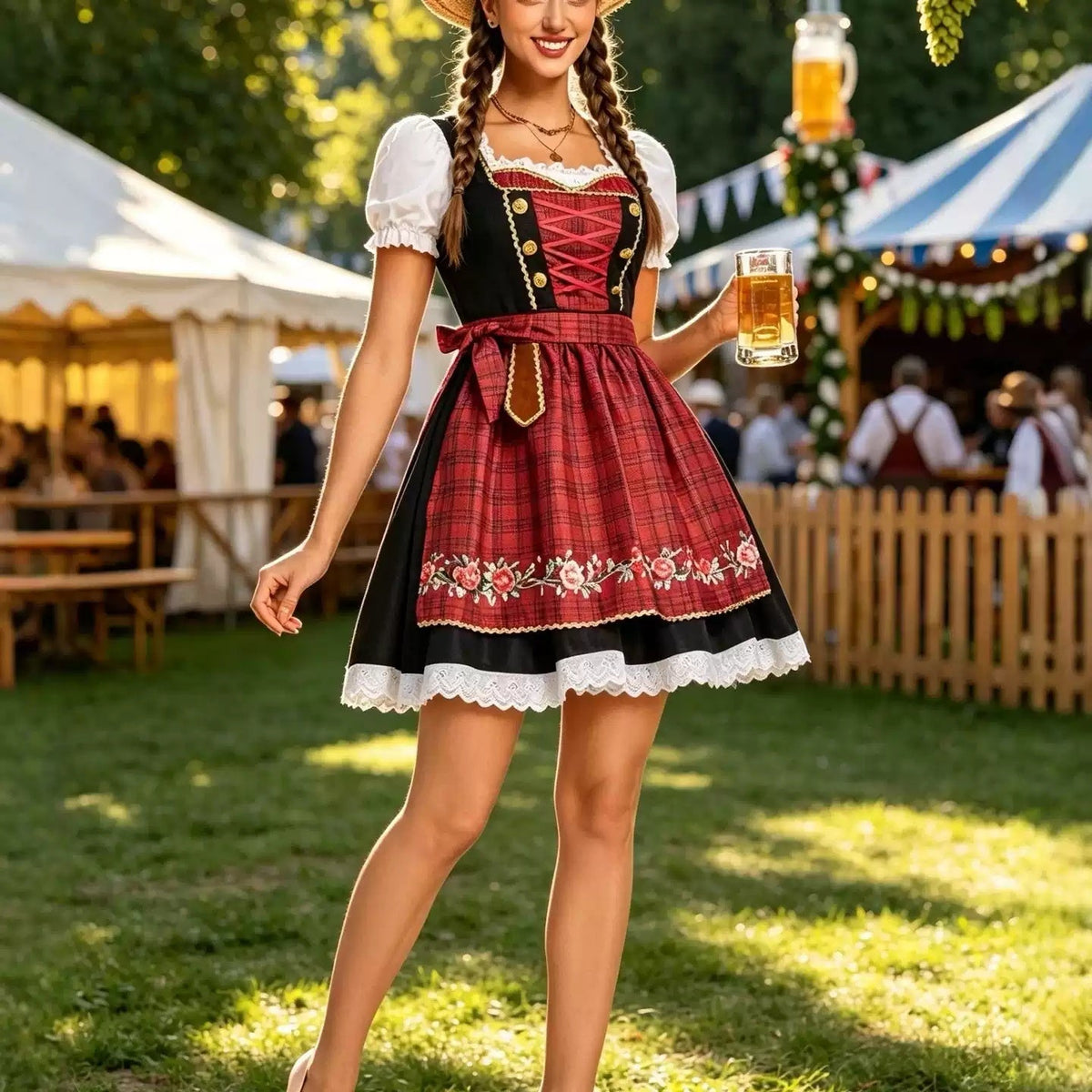 Women Dirndl Traditional Bavarian Dress Costume Oktoberfest