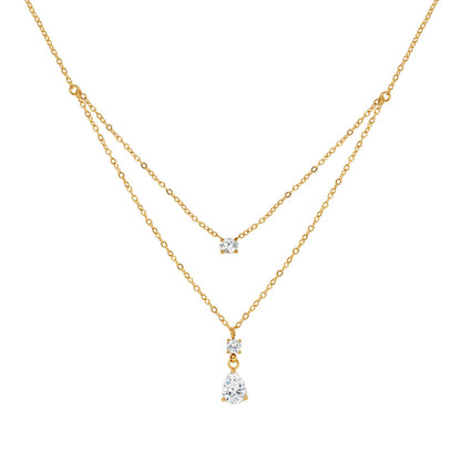 New Titanium Steel Diamond-Encrusted Water Drop Elegant And High-End Simple Design Necklace Clavicle Chain Plated With 18K Gold