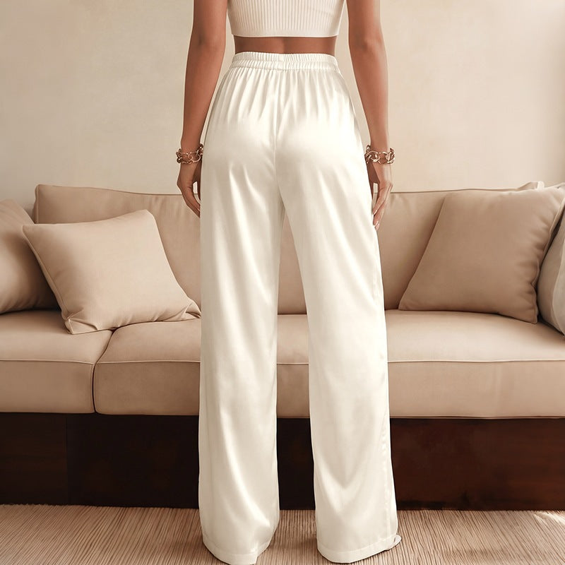 Womens Lace-Trimmed Panel Straight-Leg Pants