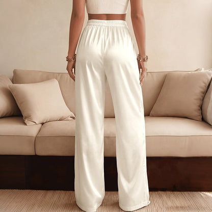 Womens Lace-Trimmed Panel Straight-Leg Pants