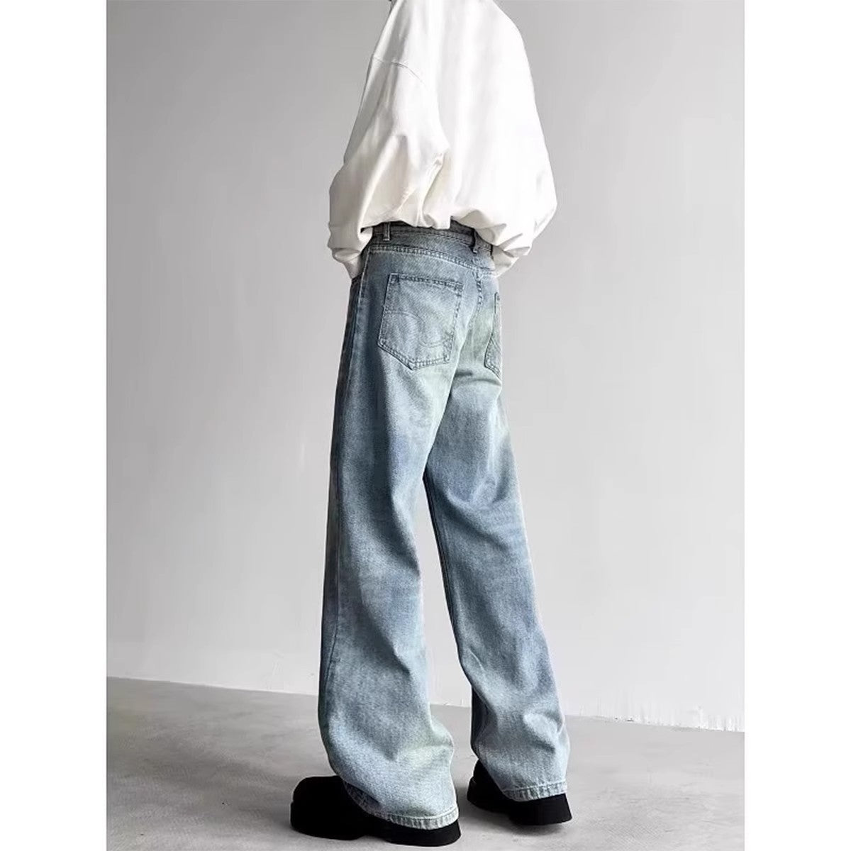 Retro Distressed Loose Straight-leg Wide-leg Pants