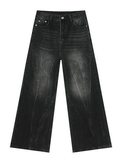 Washed Lightning Pattern Wide Leg Jeans for Stylish Comfort