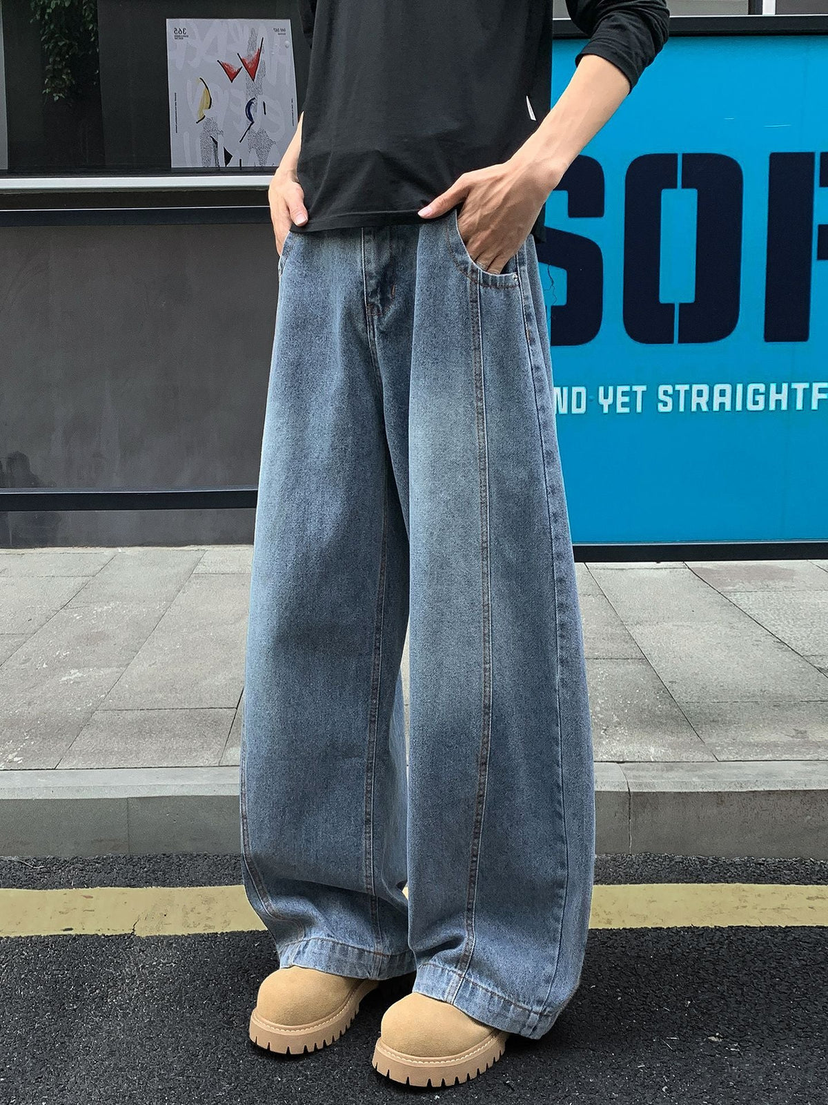 Retro Blue American-Style Bootcut Jeans For Men