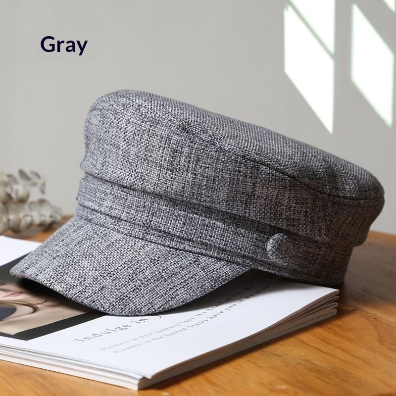 Japanese-style Retro Solid-color Flat-top Cotton-linen Sailor Hat For Women