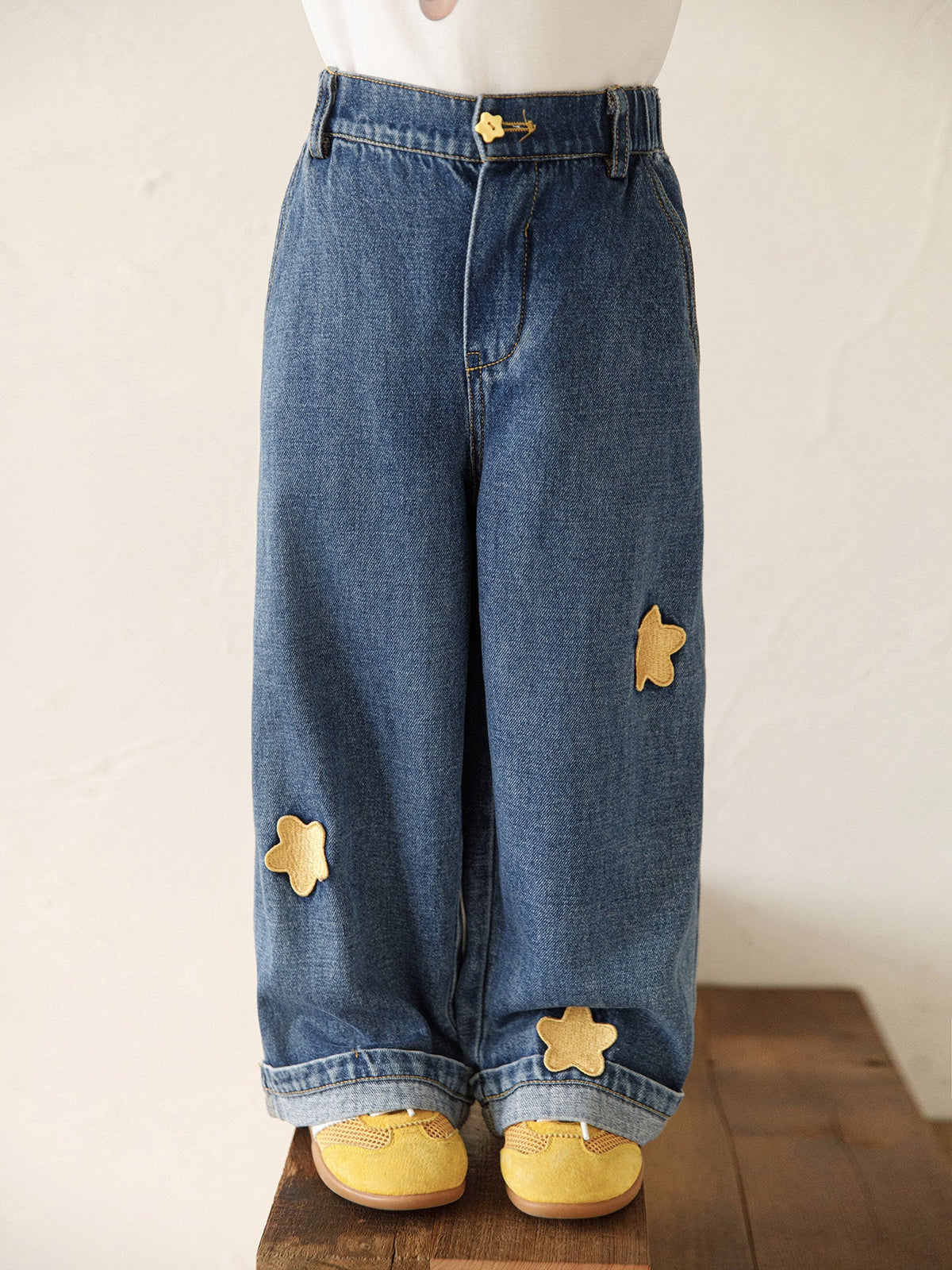 Girls' Embroidered Wide-leg Denim Pantswrinkle-resistant
