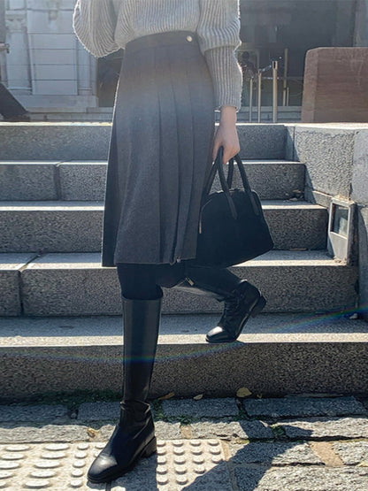 Wool Pleated Skirt For Women