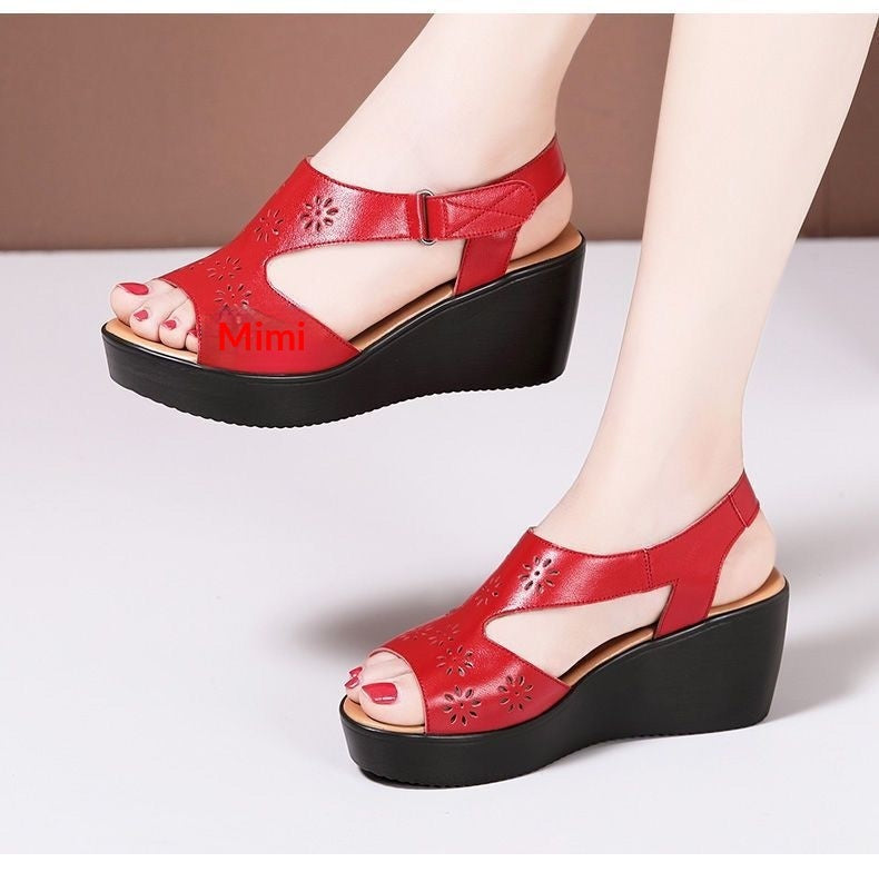 Genuine Soft-leather Wedge Sandals For Women
