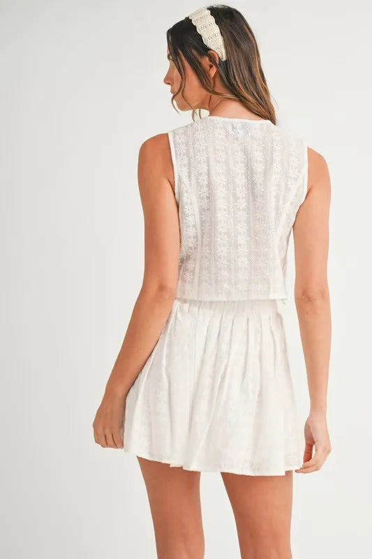 MABLE Eyelet Lace Top and Mini Skirt Set
