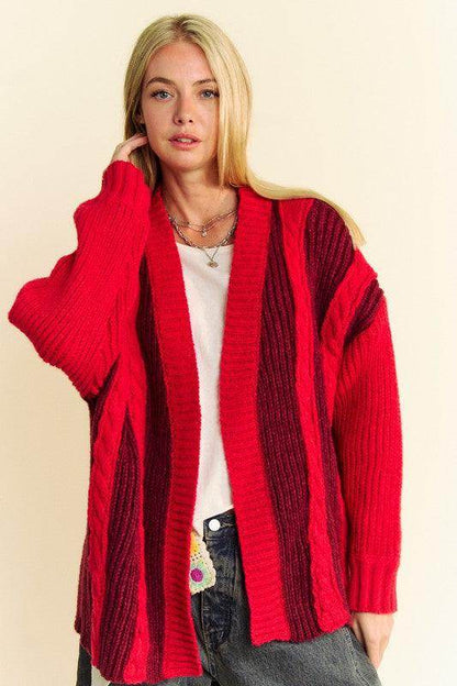 Davi & Dani Cable-Knit Color Block Open Front Cardigan Cozy