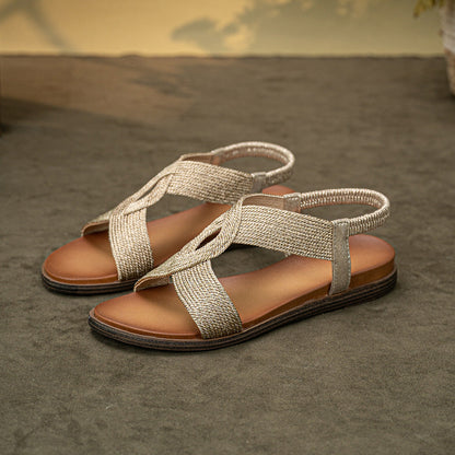 Bohemian-style Outdoor Flat Cross-strap Elastic Beach Sandals