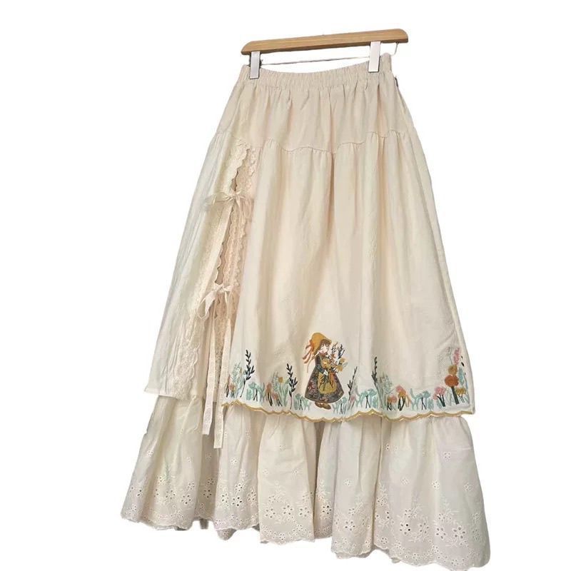 Womens Lace-Embroidered Patchwork Casual Skirt