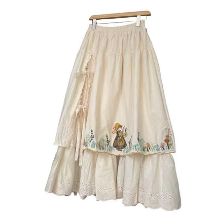 Womens Lace-Embroidered Patchwork Casual Skirt