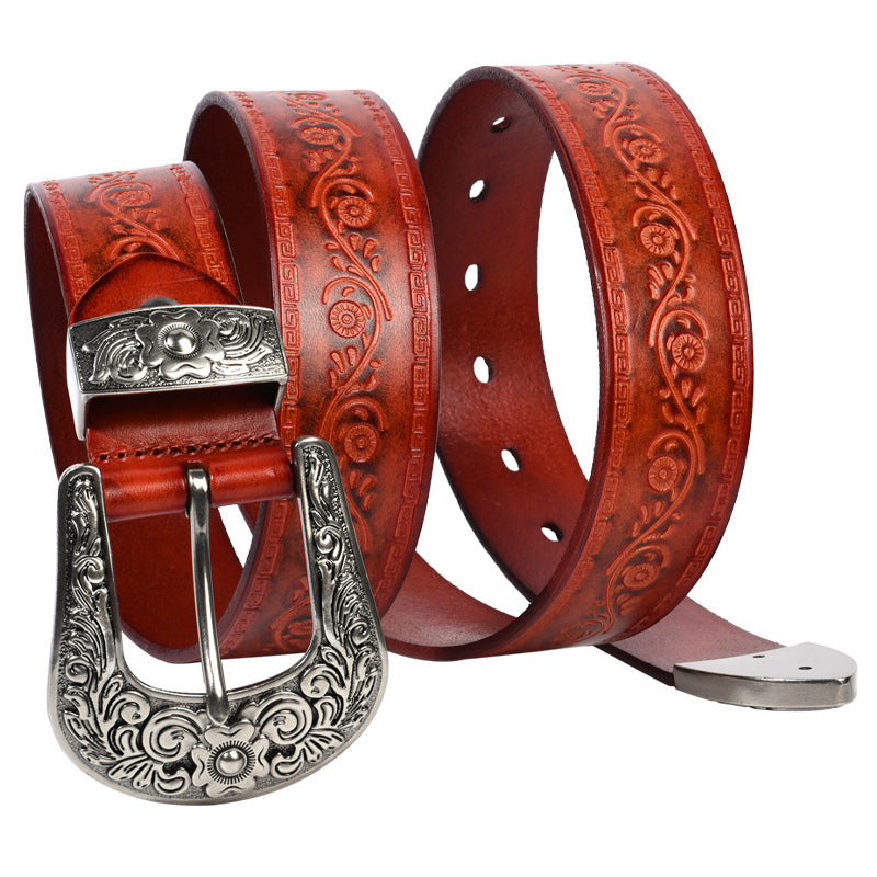 Embossed First Layer Cowhide Men's Mongolian Style Personalized Carved Belt