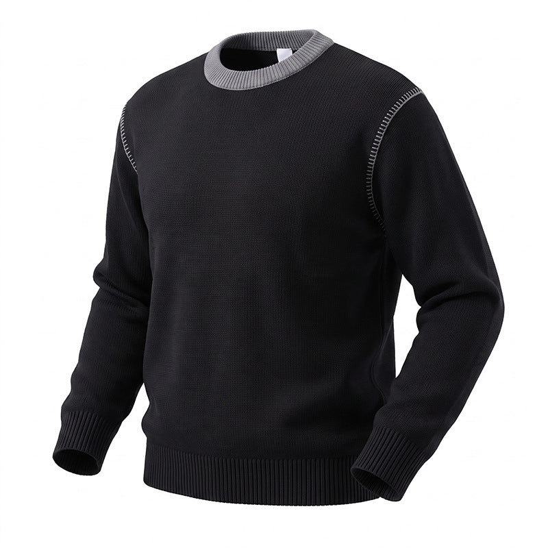 Double Zipper Round Neck Long Sleeve Sweater Men
