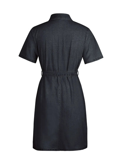 Full Size Zip Front Short Sleeve Denim Dress Plus Size