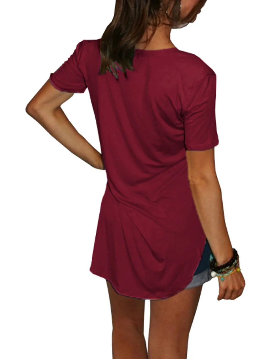 Full Size Solid V-Neck Short Sleeve T-Shirt Plus Size