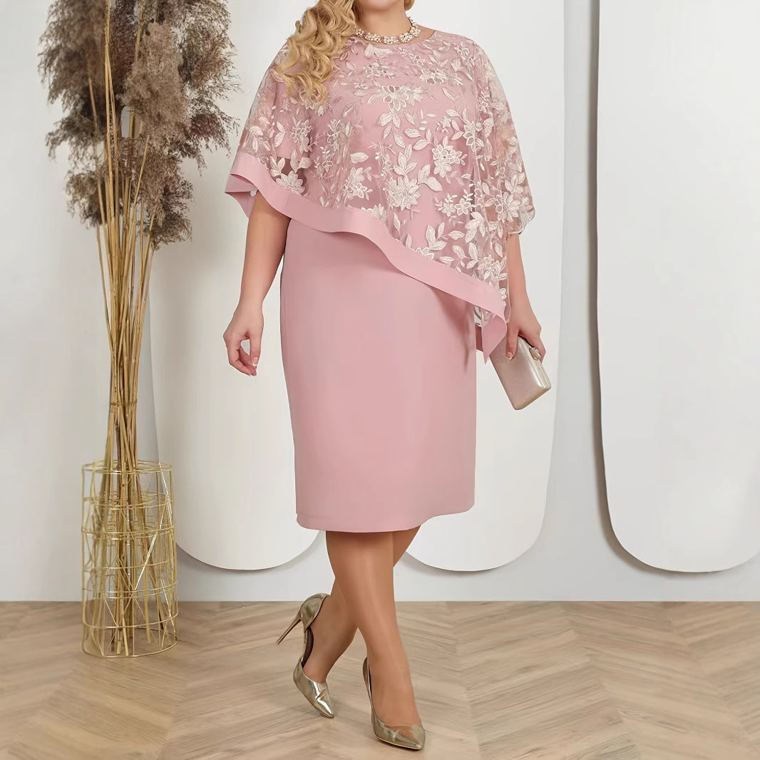 Womens Embroidered Patchwork Faux Two-piece Design Dress