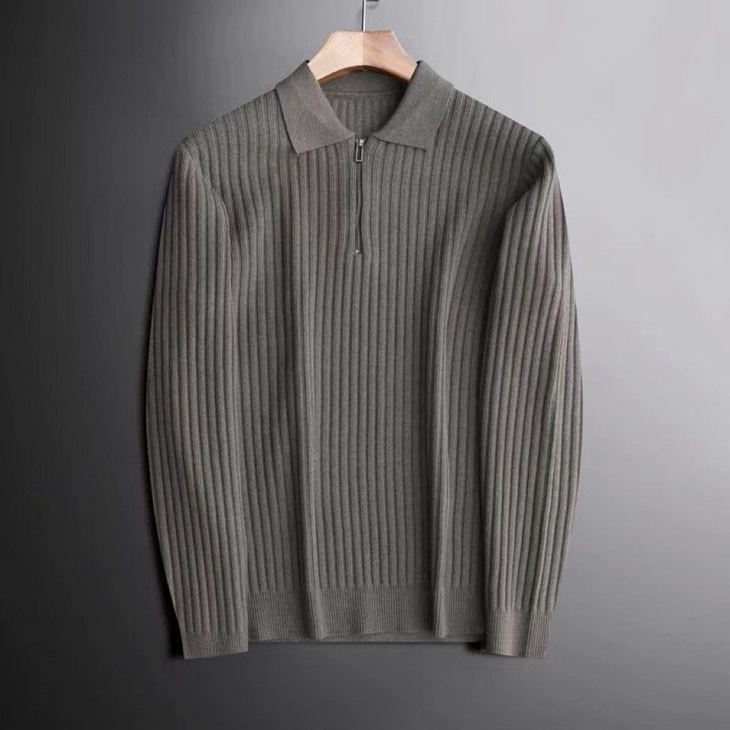 Lapel Knitted Polo Shirt Warm Bedford Cord Sweater Men's Half Zipper Knitted Top