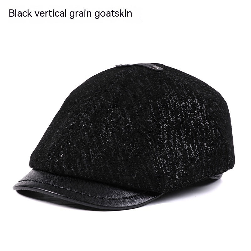 Men's Sheepskin Peaked Beret Newsboy Leather Hat