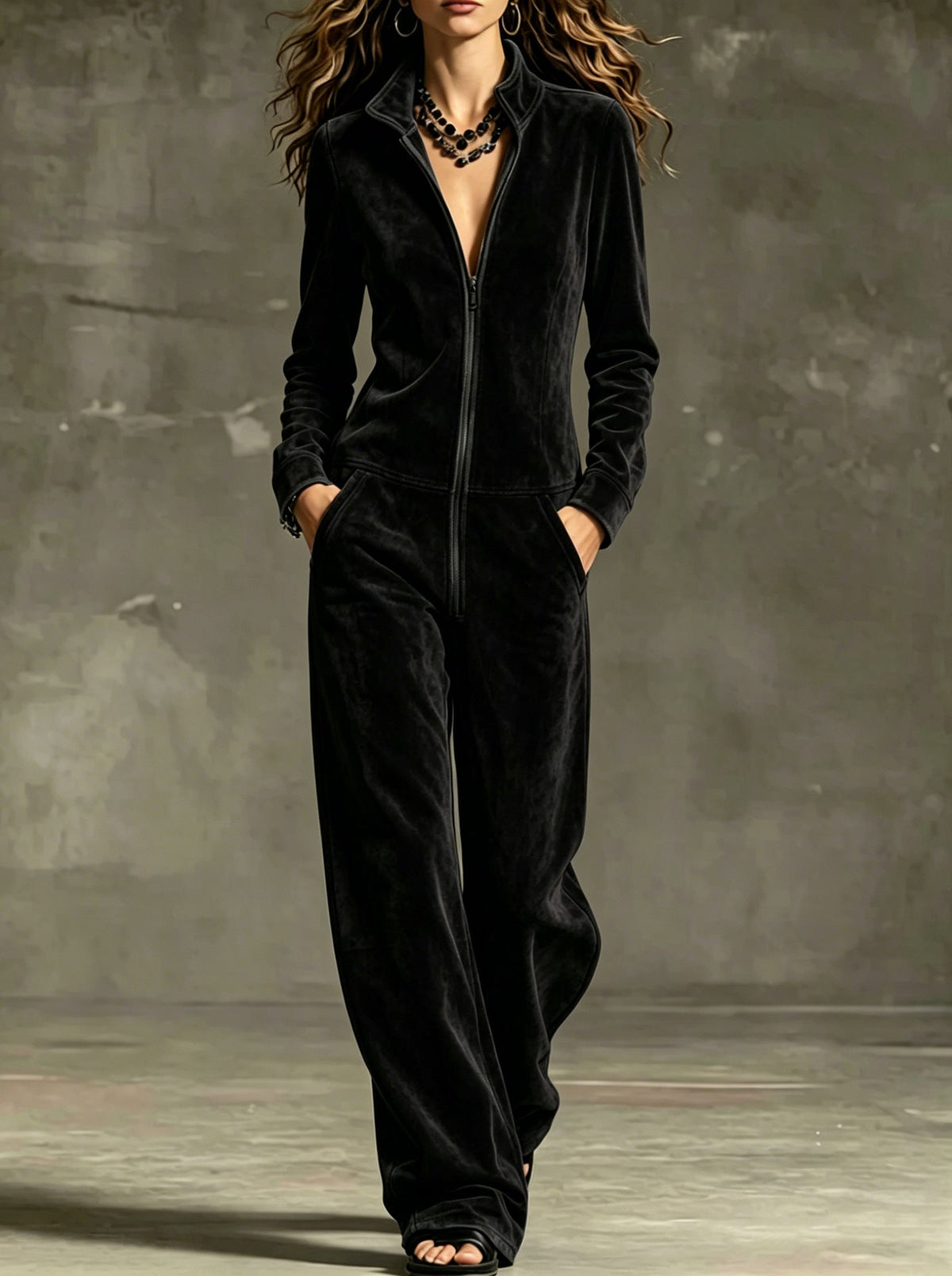 Womens Wide-leg Jumpsuit With Zip Pockets