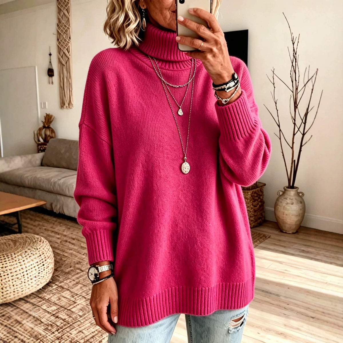 Women's Solid-color Loose-fitting Turtleneck Sweater