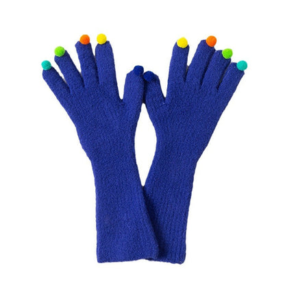 Colorful Plush Ball Gloves Winter Women's Cute Student Cycling Thickened