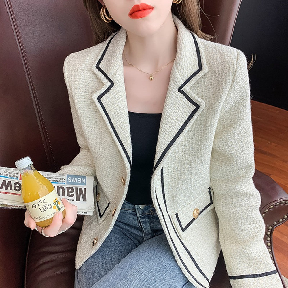 Women's Tweed Jacket Casual Colorblock Suit Collar
