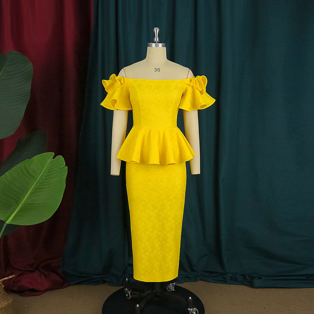 One-shoulder Ruffle Dress Female Celebrity Style