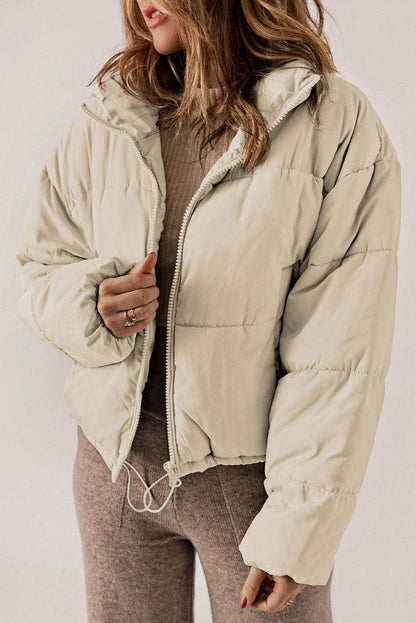 Zip Up Collared Neck Long Sleeve Winter Coat for Women
