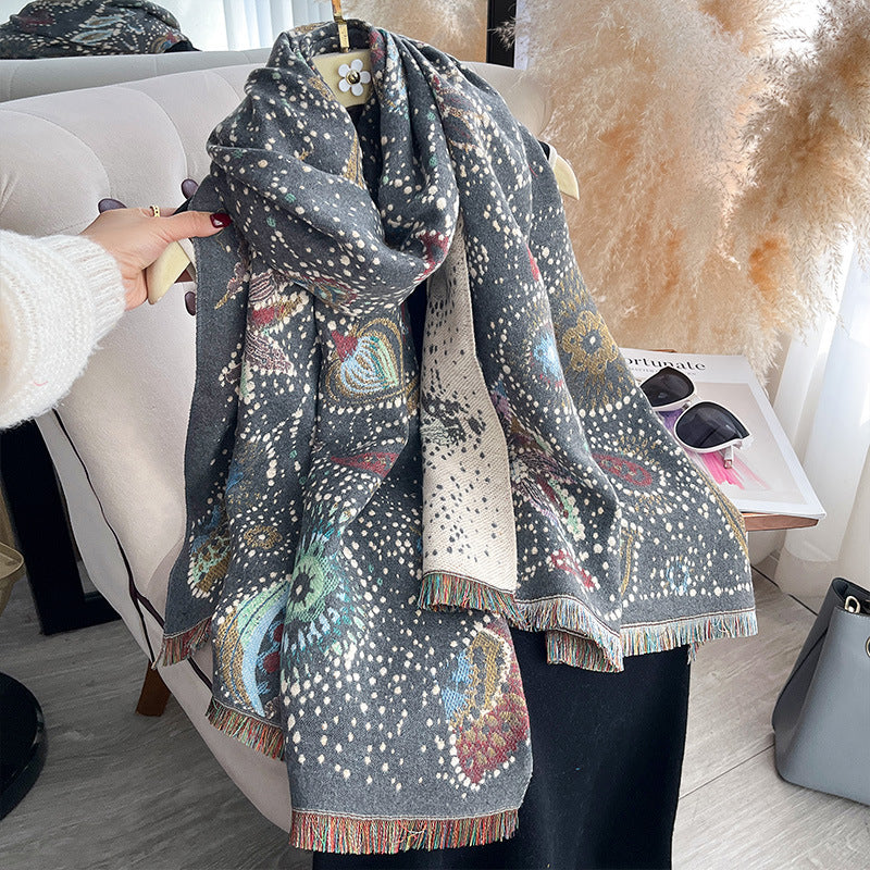 Starry Sky Cashew Flower Shawl Women's Double-Sided Thickened Scarf