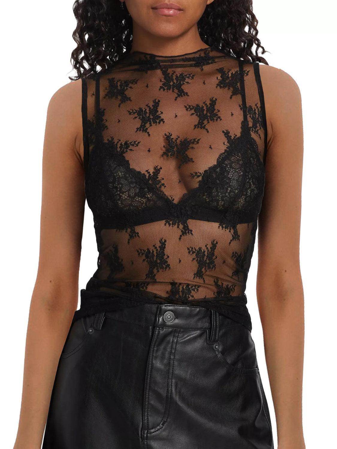 Lace Mock Neck Top for Women in Sheer Polyester Style