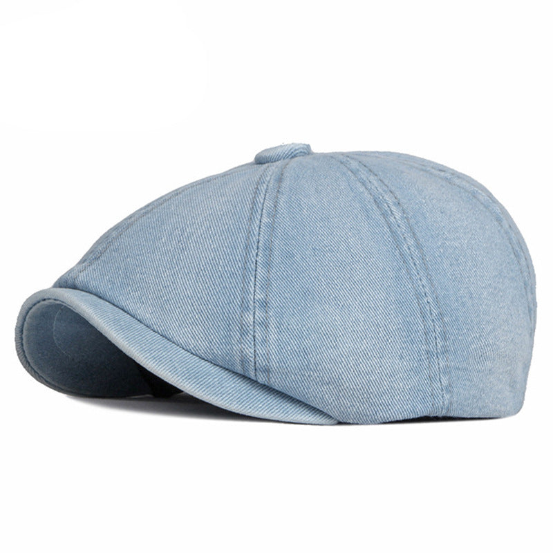 Spring Autumn Washed Denim Octagonal Beret