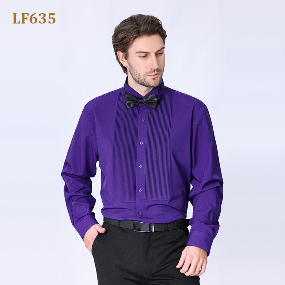 Shirt - Men's Multi-Color Long Sleeve Tuxedo Dress Shirt With Bow Tie