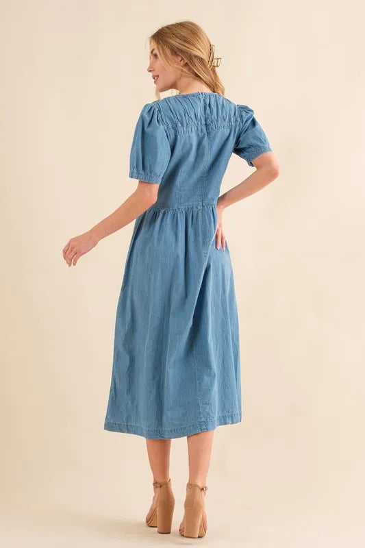 And The Why Full Size Washed Chambray Midi Dress Plus Size