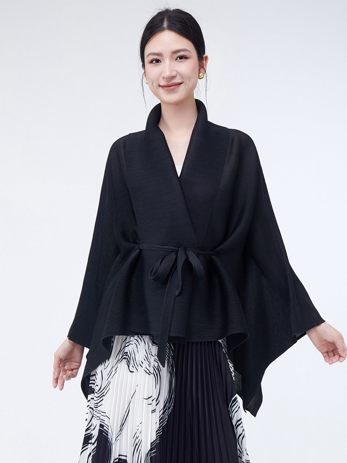 Loose-fitting Collared Tie-waist Irregular High-quality Versatile Cardigan Shawl