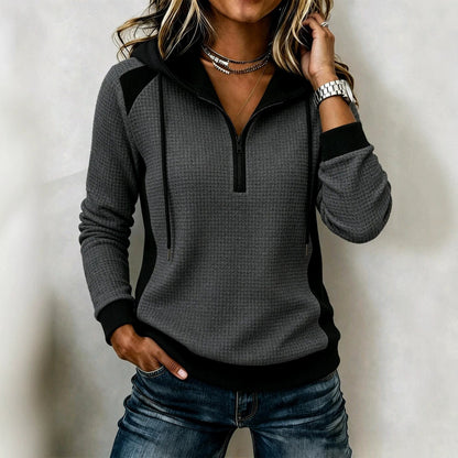Women's Waffle-knit Half-zip Hooded Sweatshirt