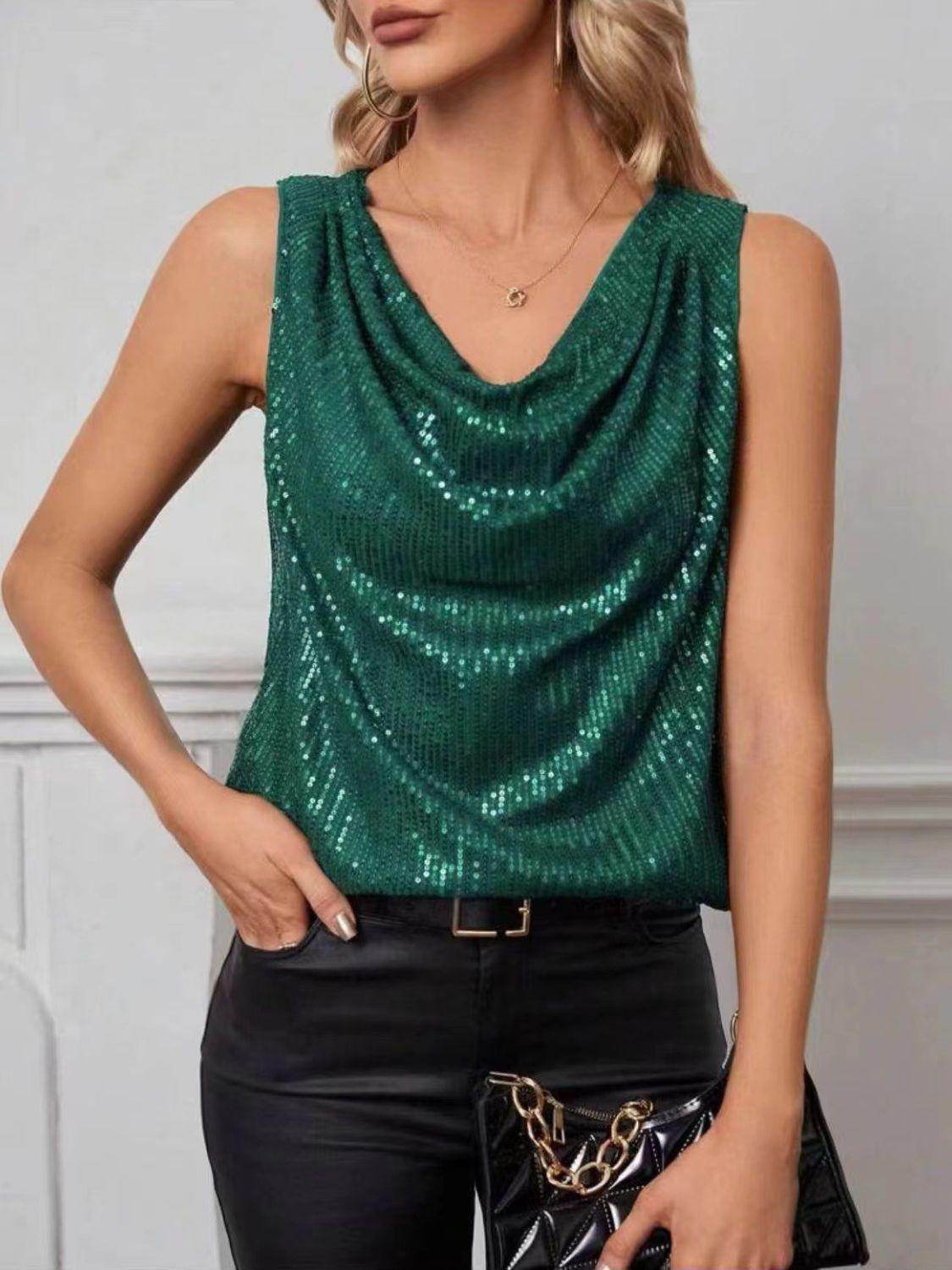 Sequin Cowl Neck Tank Top for Stylish Evening Wear