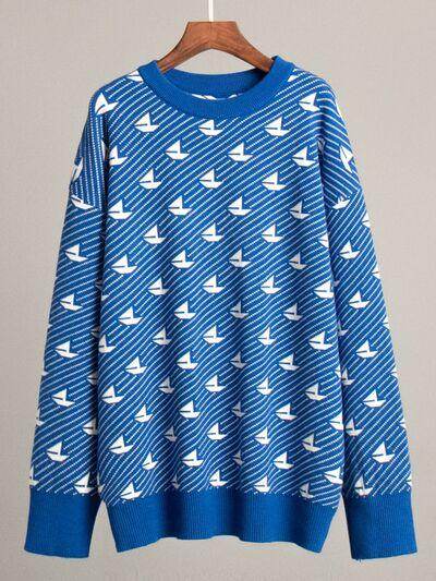 Contrast Round Neck Long Sleeve Sweater for Women Fashion