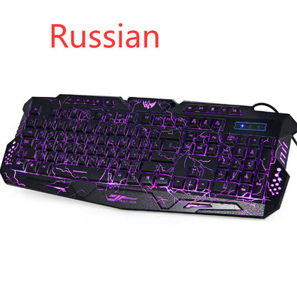 J10 tricolor backlight wired gaming keyboard set colorful luminous gaming mouse keyboard Russian keyboard