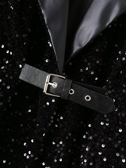 European And American Stitching Neckline Women's Casual Sequin Suit Women's Jacket