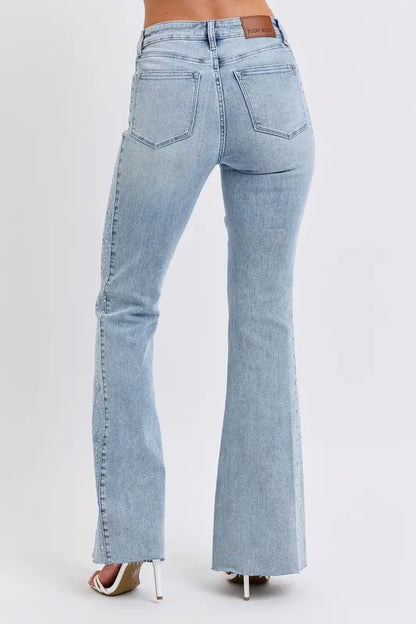 Judy Blue Full Size Mid Rise Rhinestone Side Panel Detail Flare Jeans Plus Size