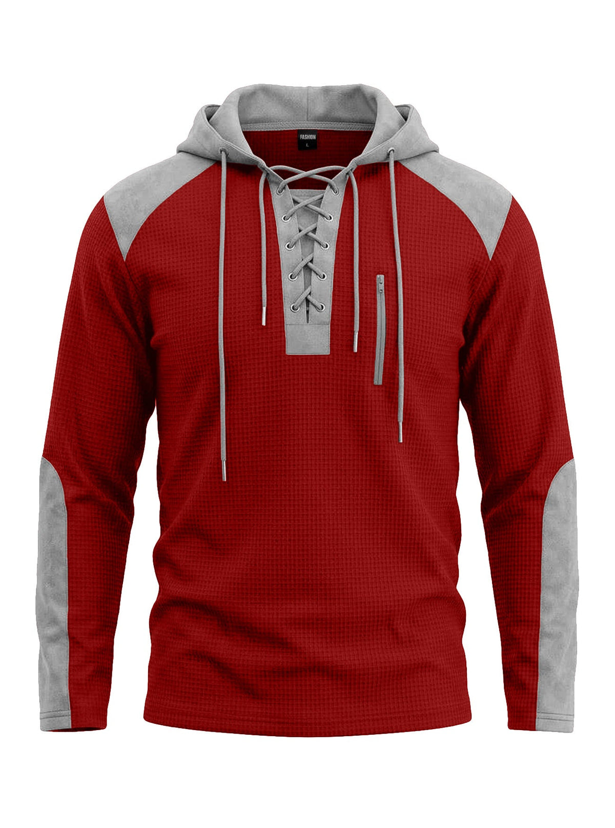 Cross-border TK Men's Waffle Pattern Color-blocked Hoodie, European And American Style, With Drawstring, Plus-size Long-sleeve Top, Casual Pullover Sweatshirt