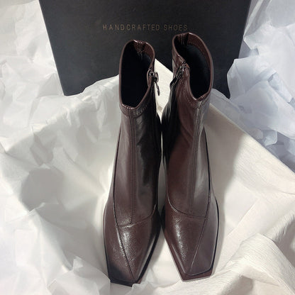 Niche Elegant Short Boots With A Chunky Heel For Women