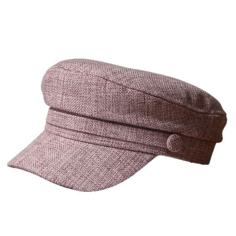 Japanese-style Retro Solid-color Flat-top Cotton-linen Sailor Hat For Women